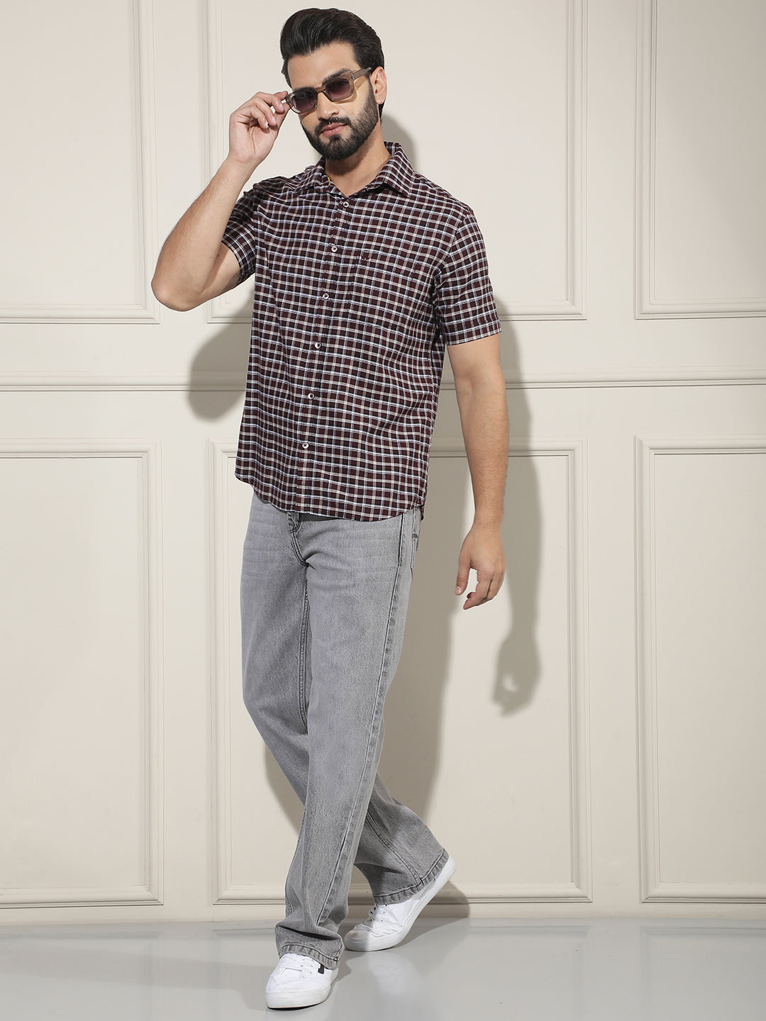 Minimalist Violet Purple Checked Shirt