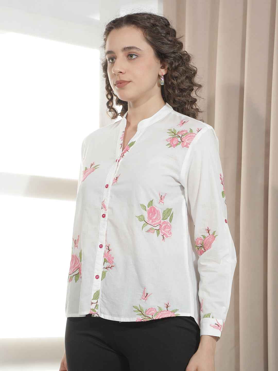 White 100% Cotton Floral Shirt