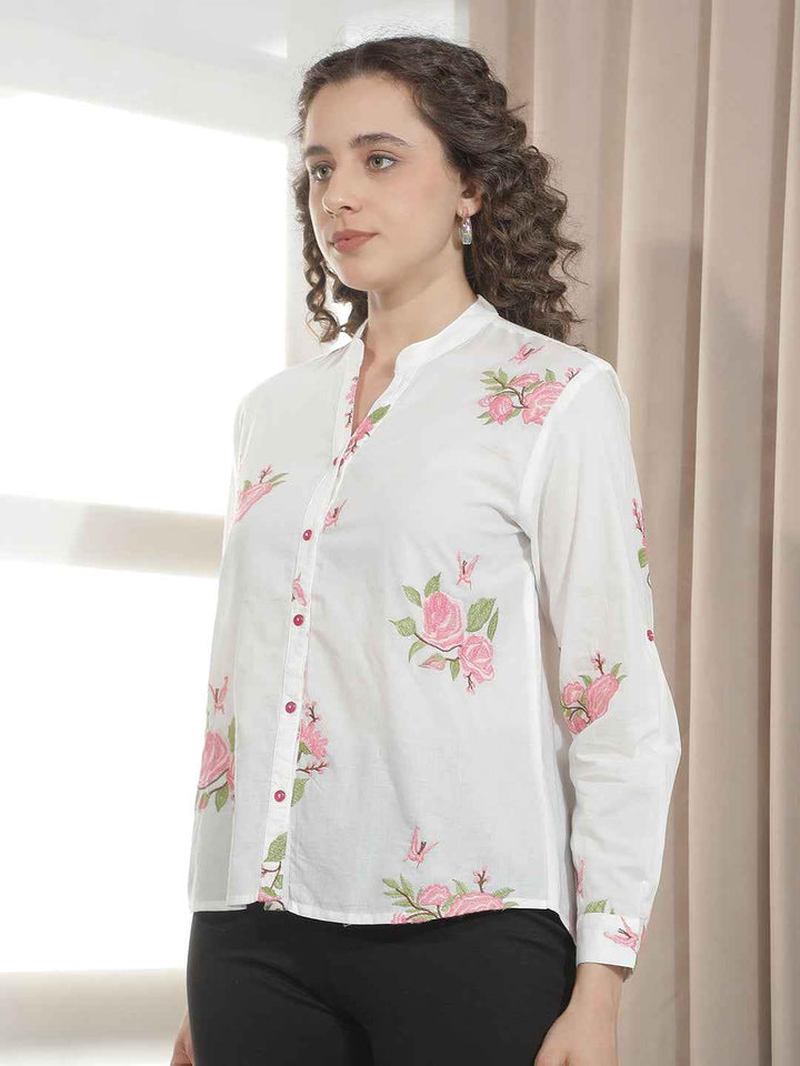 White 100% Cotton Floral Shirt