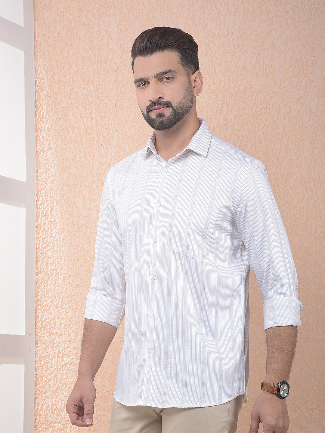 Yellow Vertical Striped 100% Cotton Shirt