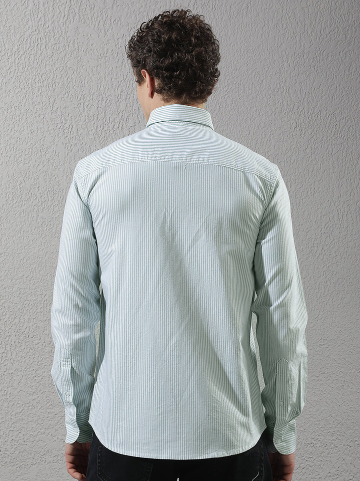 Green 100% Cotton Verical Stripes Shirt