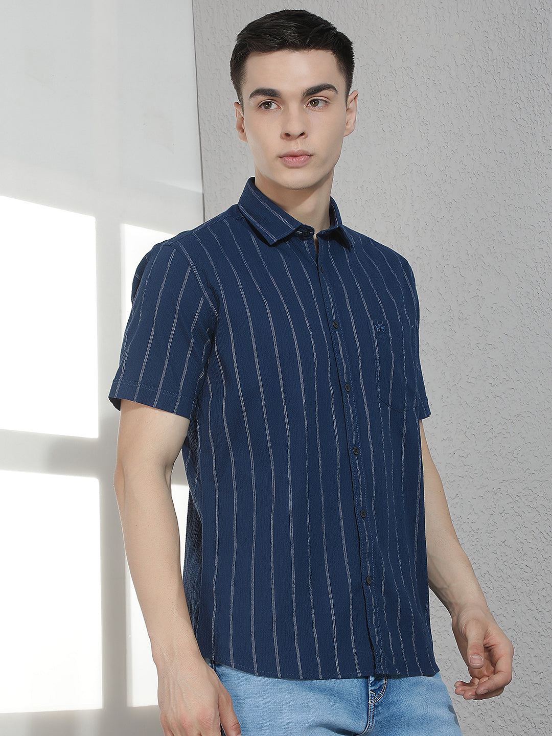 Navy Blue Vertical Striped Shirt