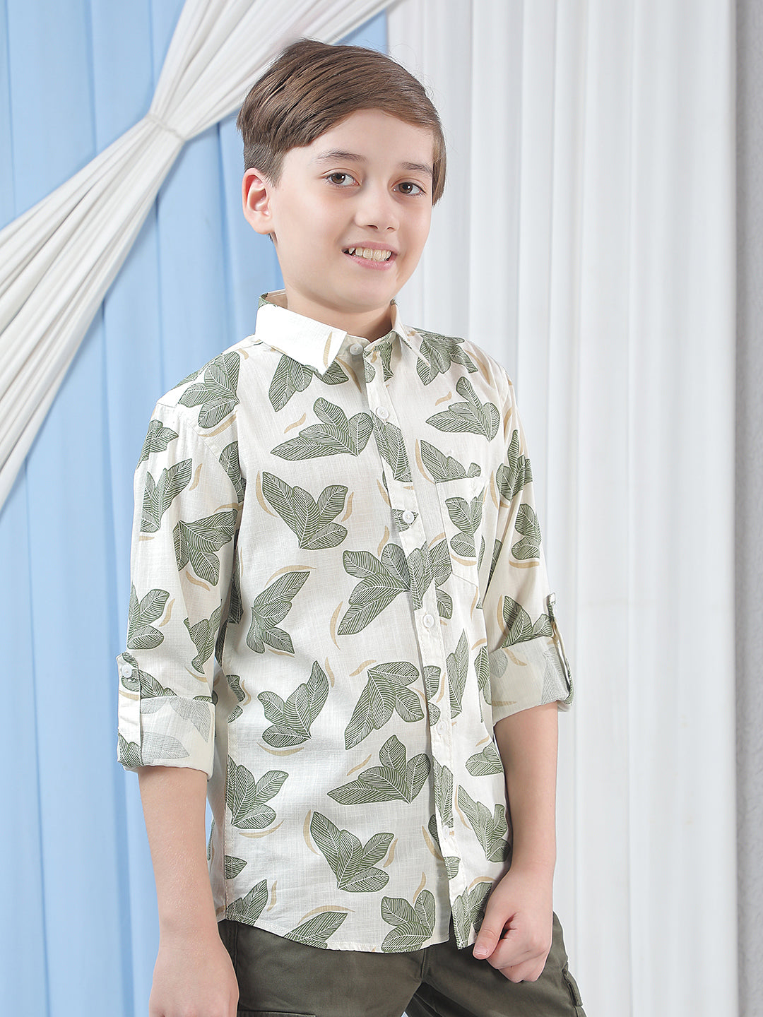 White Floral Print 100% Cotton Shirt