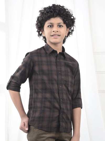 Brown Checked 100% Cotton Shirt