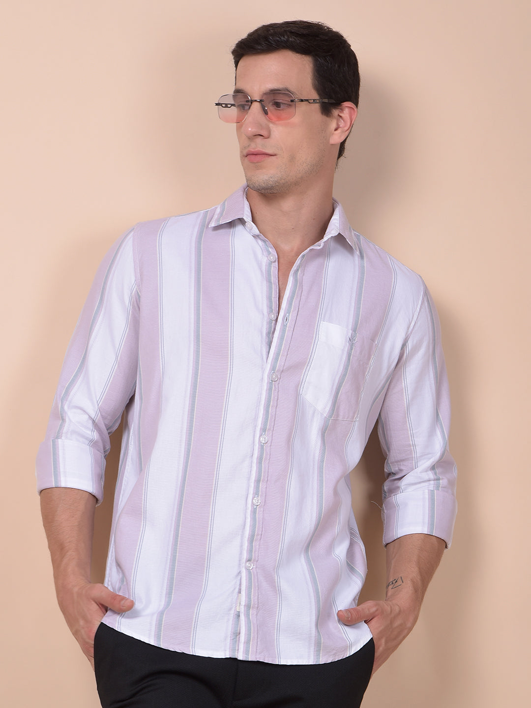 Pink Vertical Stripes 100% Cotton Shirt