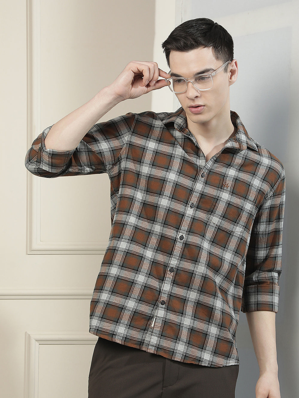 Brown Checked 100% Cotton Shirt