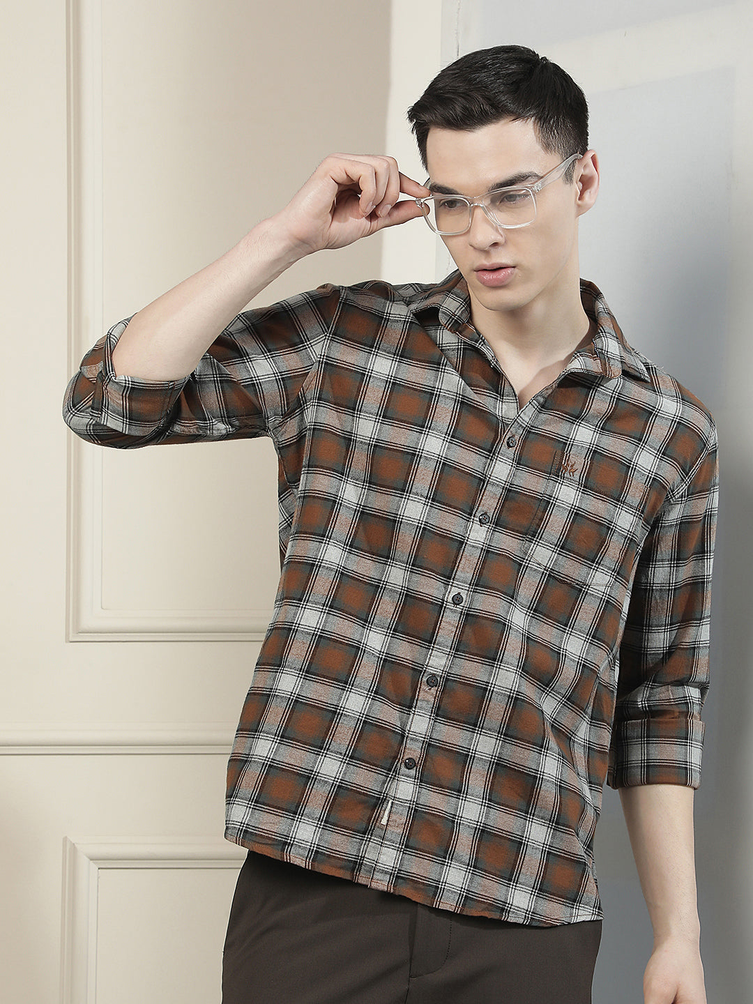 Brown Checked 100% Cotton Shirt