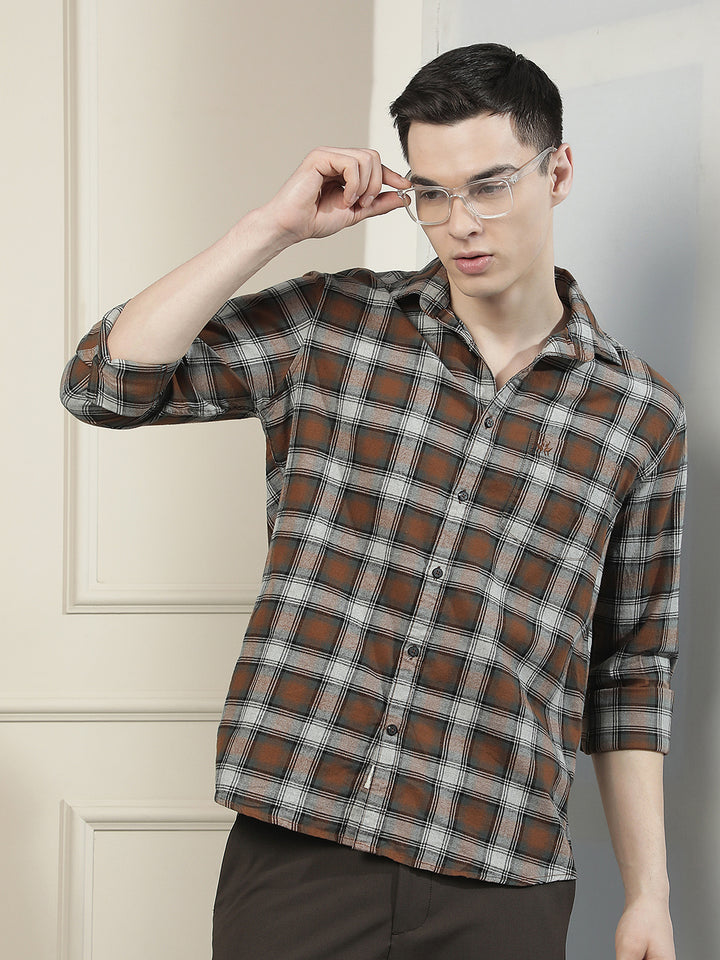 Brown Checked 100% Cotton Shirt