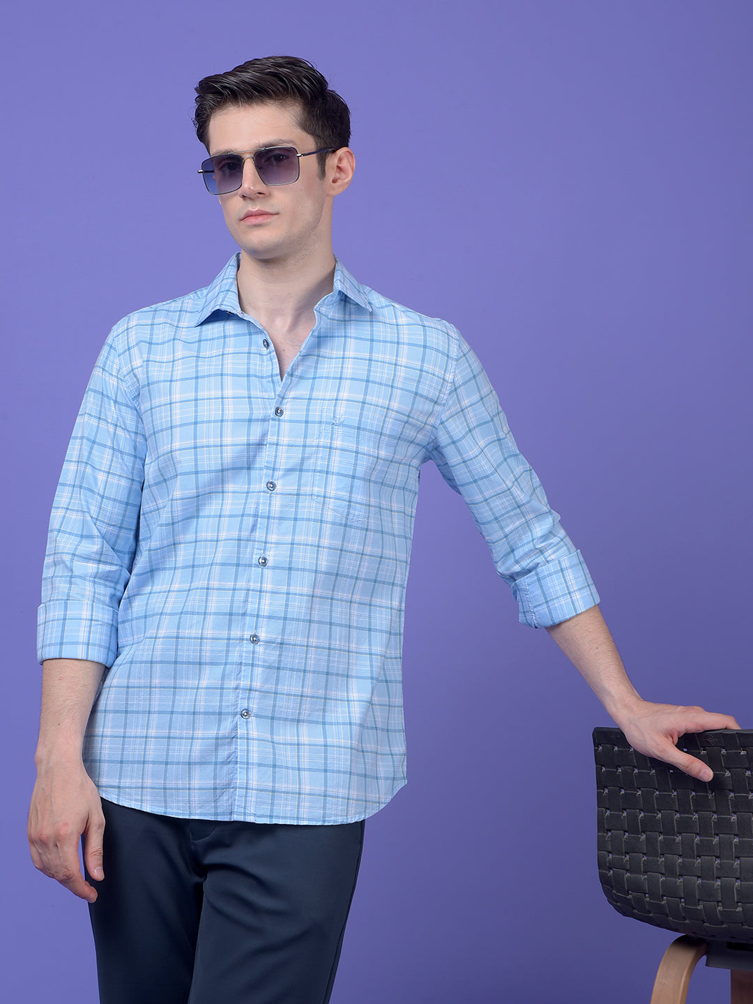 Blue Checked 100% Cotton Shirt