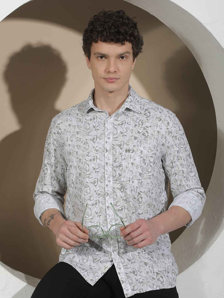 Olive Abstract Print Shirt