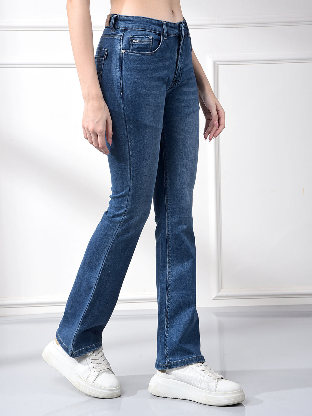 Blue Bootcut Jeans-Women Jeans-Crimsoune Club