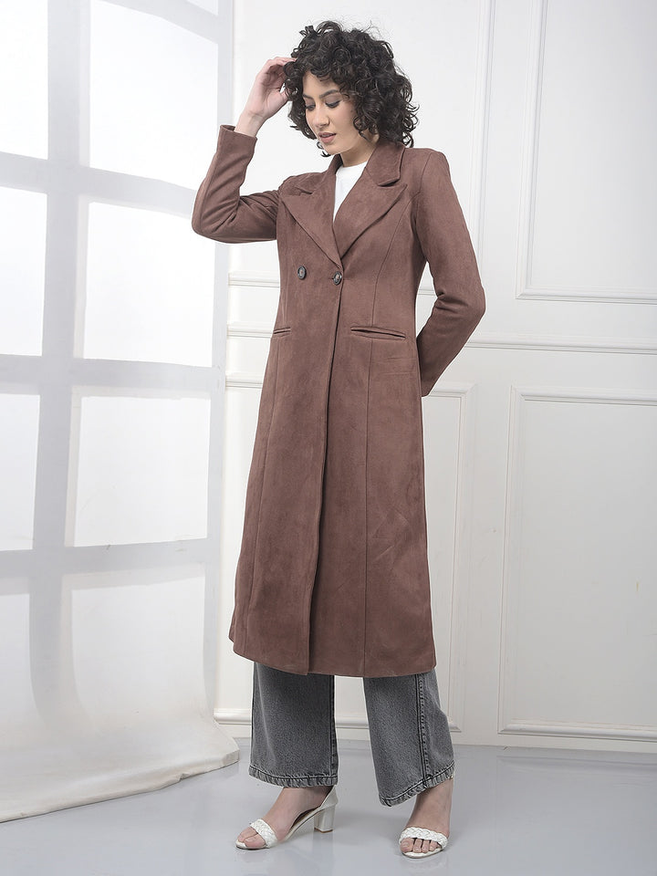 Brown Notched Lapel Double-Breasted Overcoat