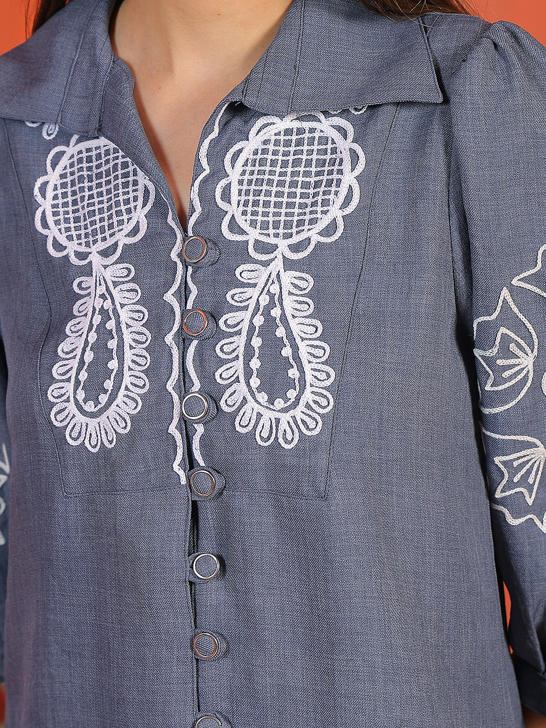 Modern Pacific Blue Embroidered Shirt