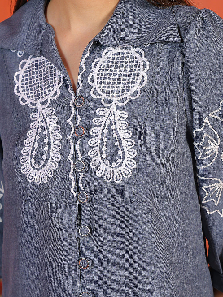 Modern Pacific Blue Embroidered Shirt
