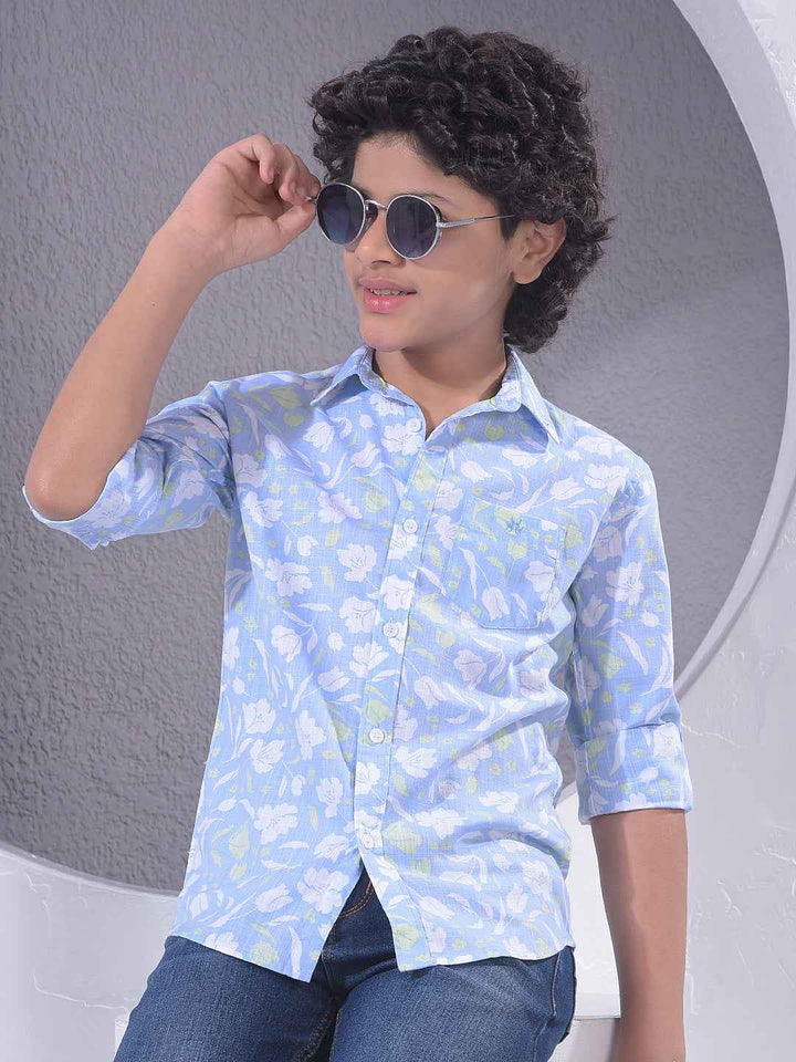 Blue Floral Print 100% Cotton Shirt