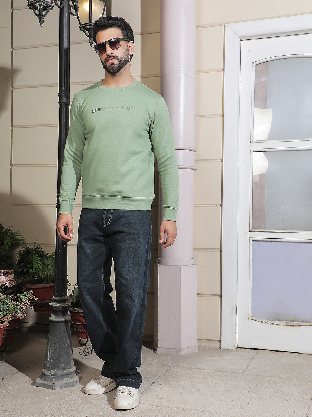 Green Typographic Print Round Neck Sweatshirt