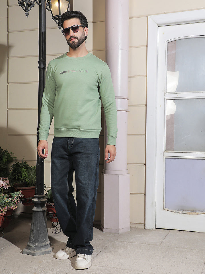 Green Typographic Print Round Neck Sweatshirt