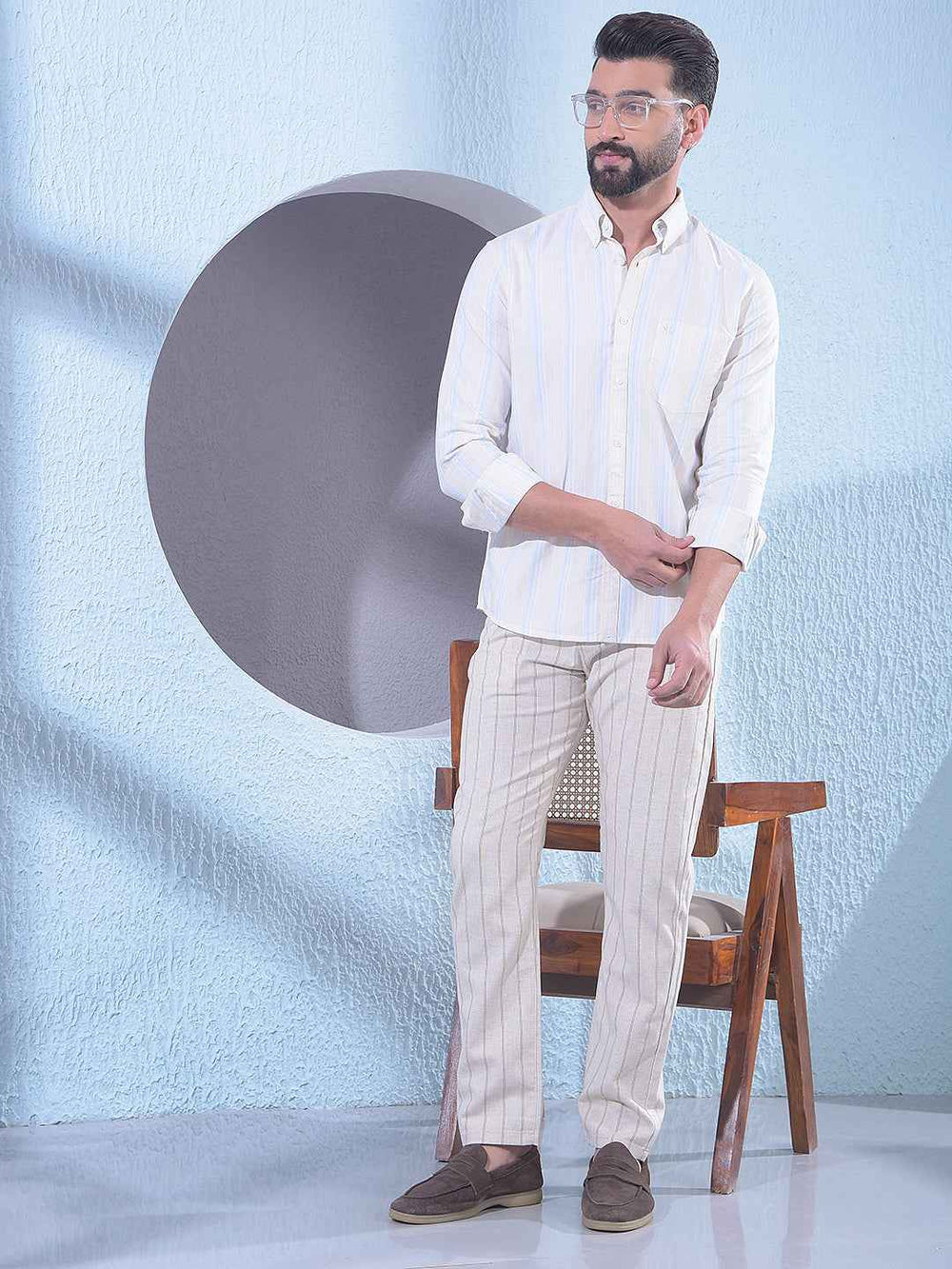 Yellow 100% Cotton Vertical Stripes Shirt