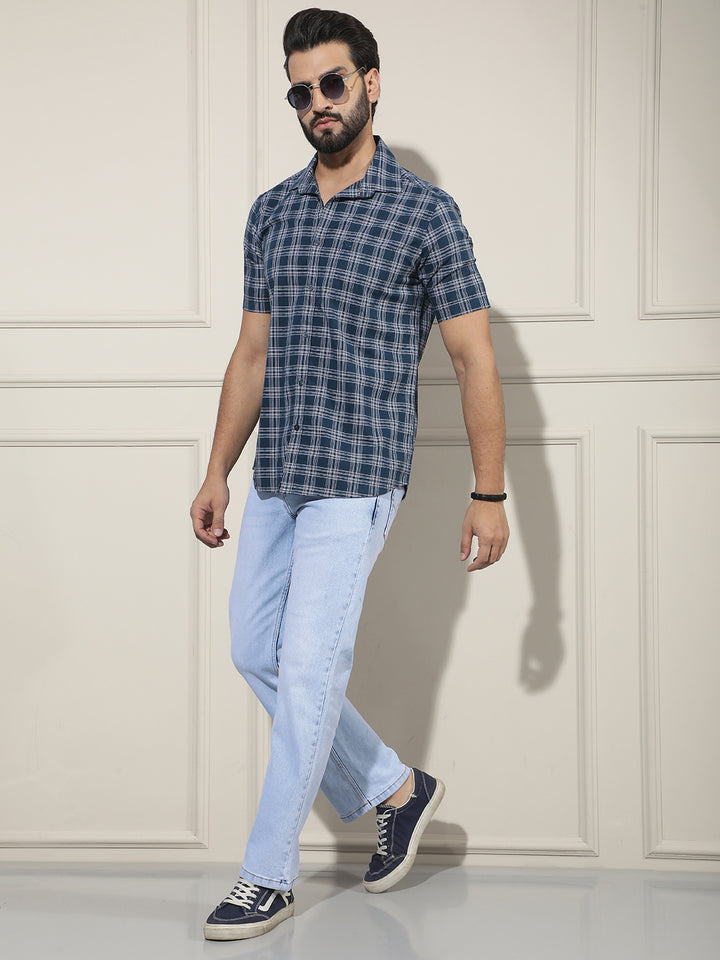 Blue Checked 100% Cotton Shirt