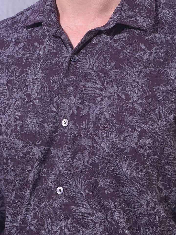 Wine Floral Print Shirt