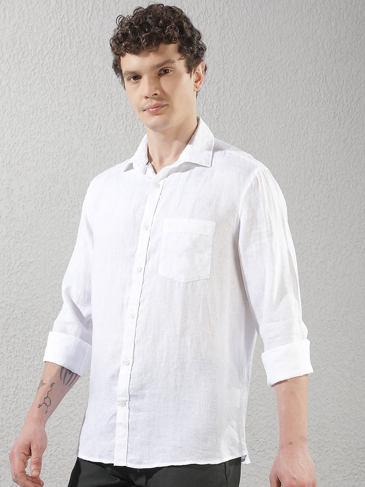 Sleek Pure White Linen Shirt