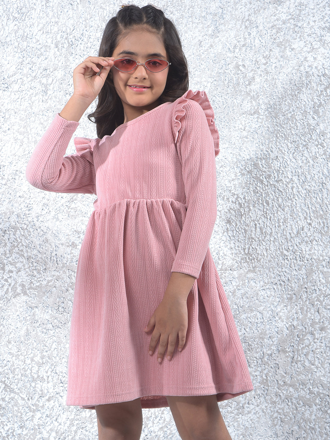 Pink Jacquard A-Line Dress