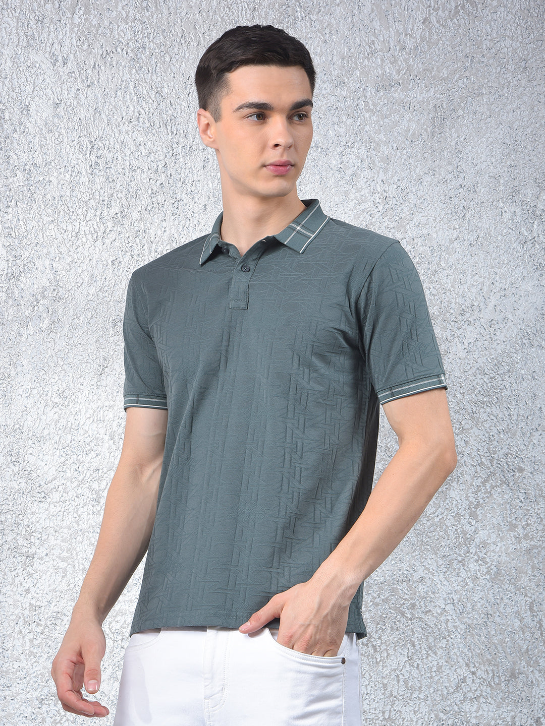 Green Printed Polo-Neck T-Shirt