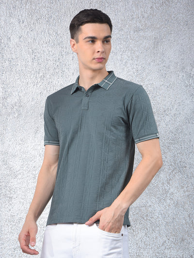 Green Printed Polo-Neck T-Shirt