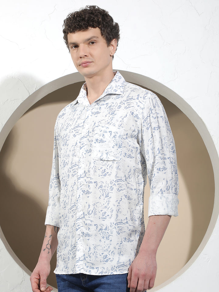 Minimalist Deep Blue Printed Shirt
