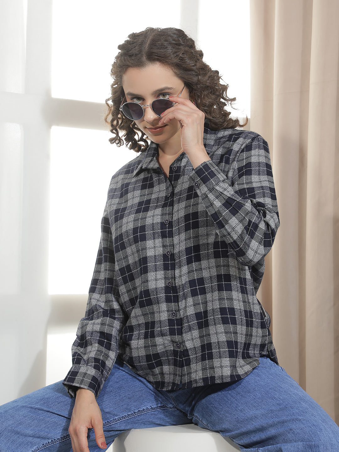 Navy Blue Checked Shirt