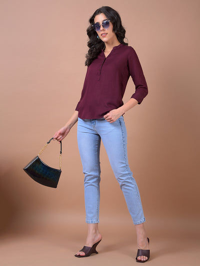 Maroon V-Neck Top