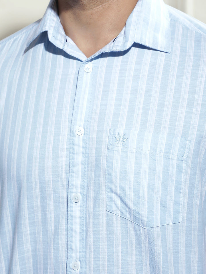 Blue Vertical Striped 100% Cotton Shirt
