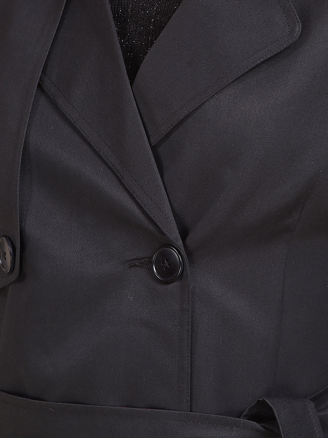 Black Notched Lapel Double-Breasted Overcoat With Belt