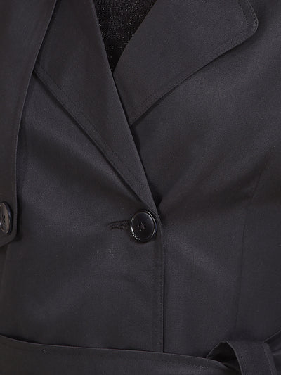 Black Notched Lapel Double-Breasted Overcoat With Belt