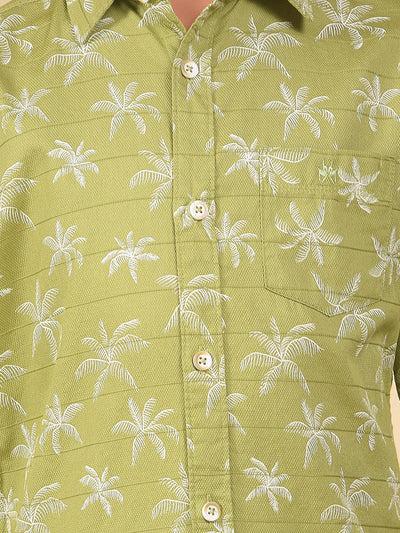 Green Floral Print 100% Cotton Shirt
