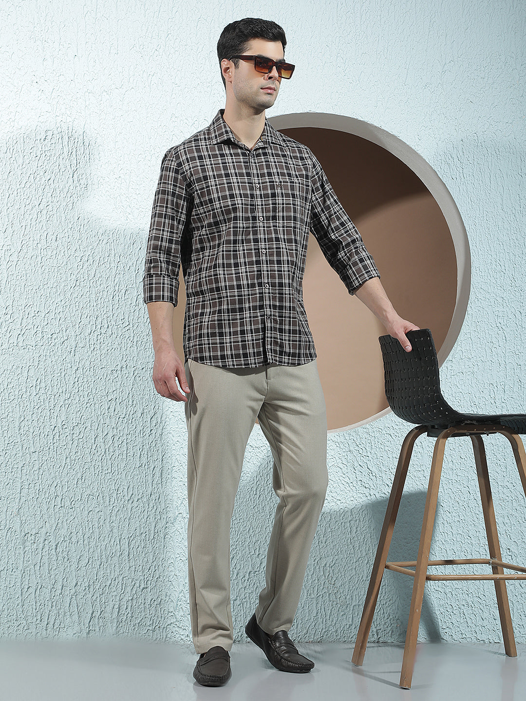 Brown Checked 100% Cotton Shirt