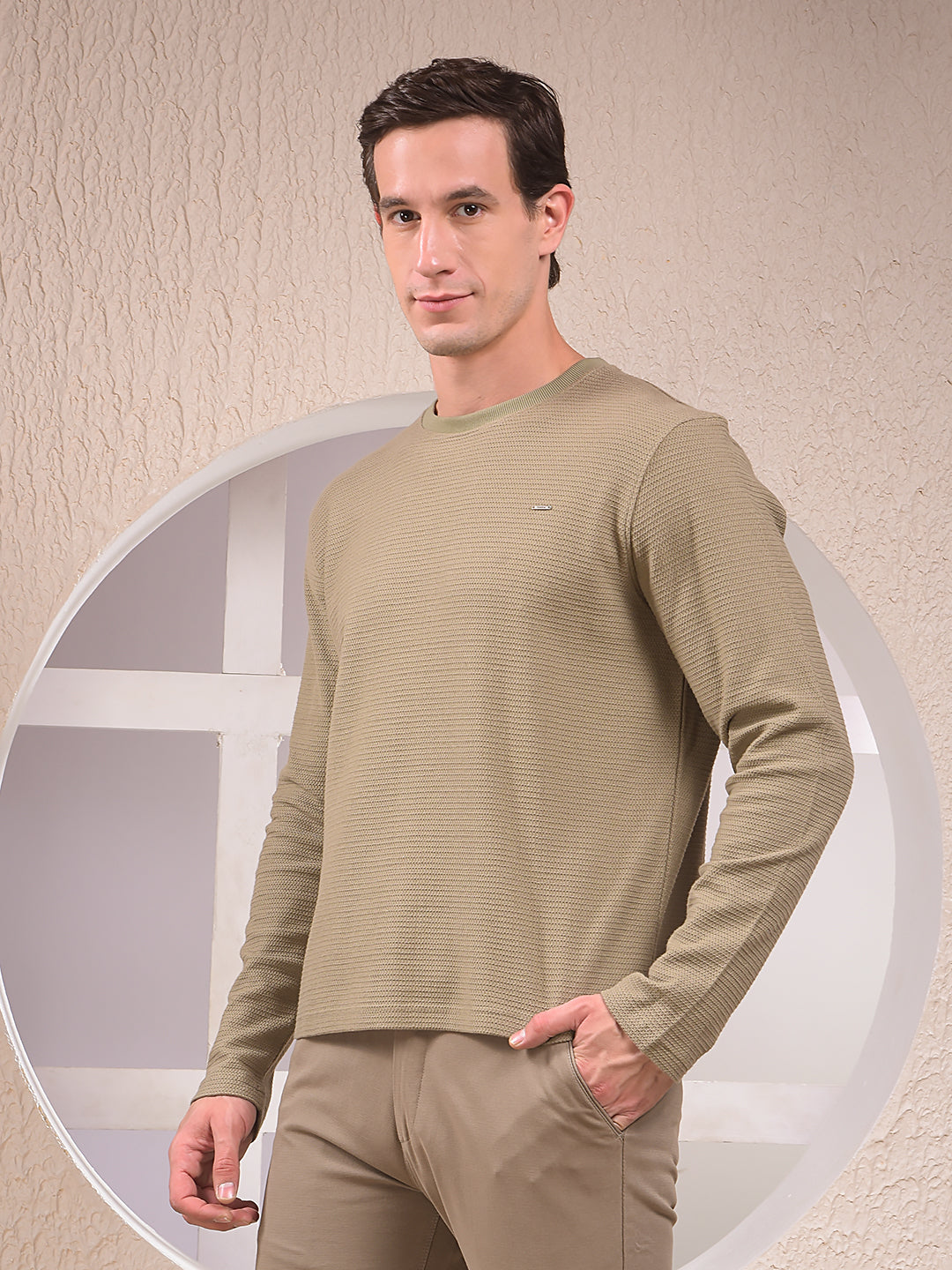 Olive Textured Knit Sweatshirt