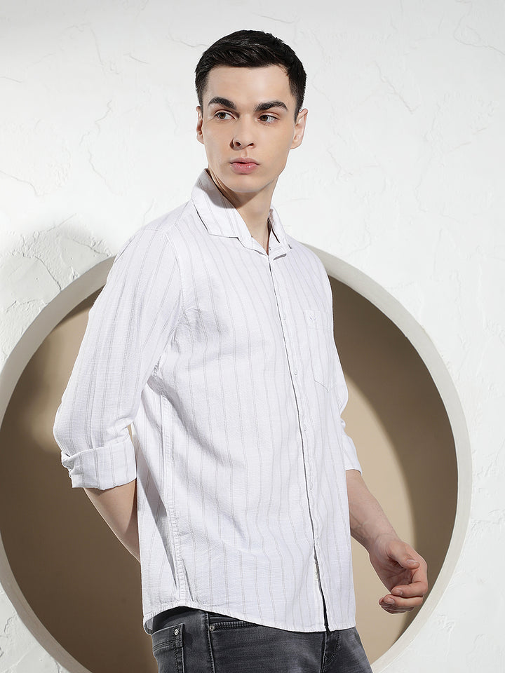 White Vertical Stripes 100% Cotton Shirt