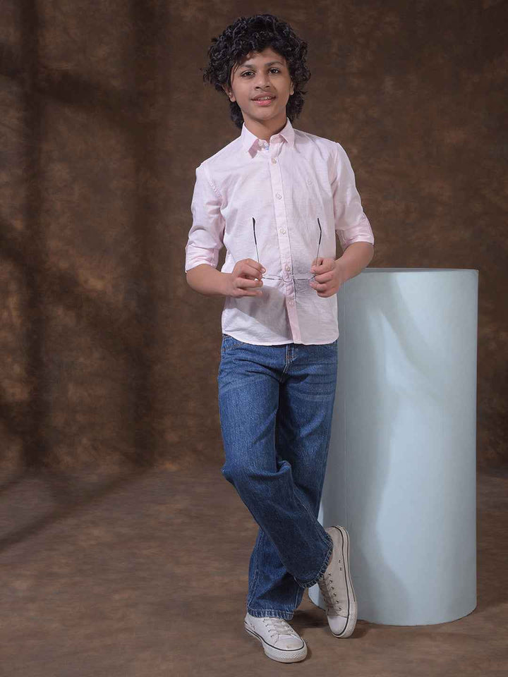 Pink Textured Linen Shirt