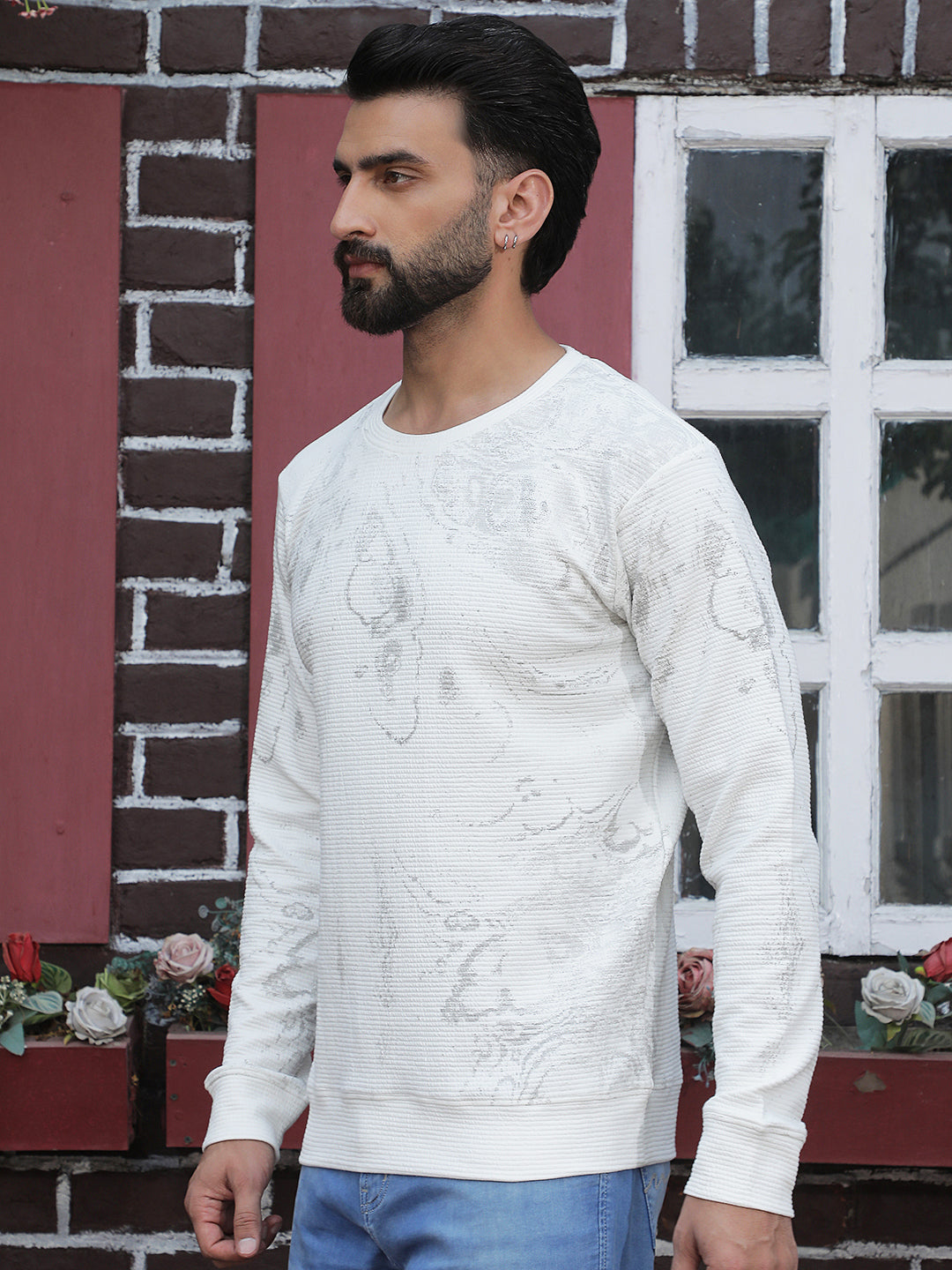 Relaxed White Printed Sweatshirt