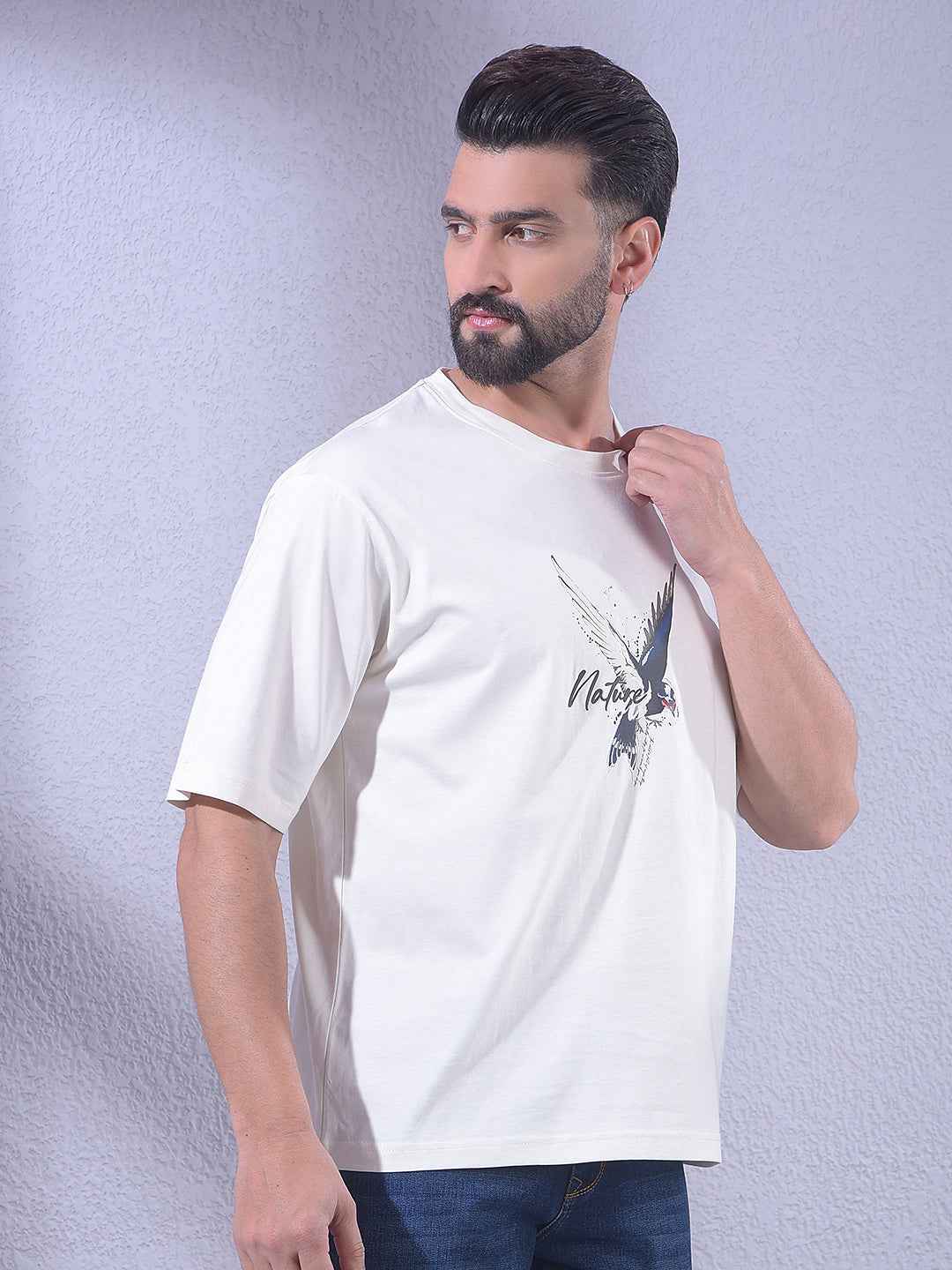White Graphic Print 100% Cotton Oversize T-Shirt