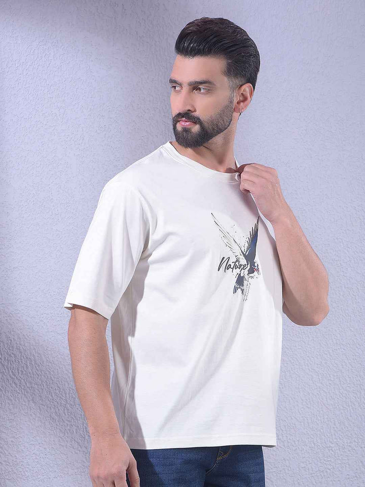 White Graphic Print 100% Cotton Oversize T-Shirt