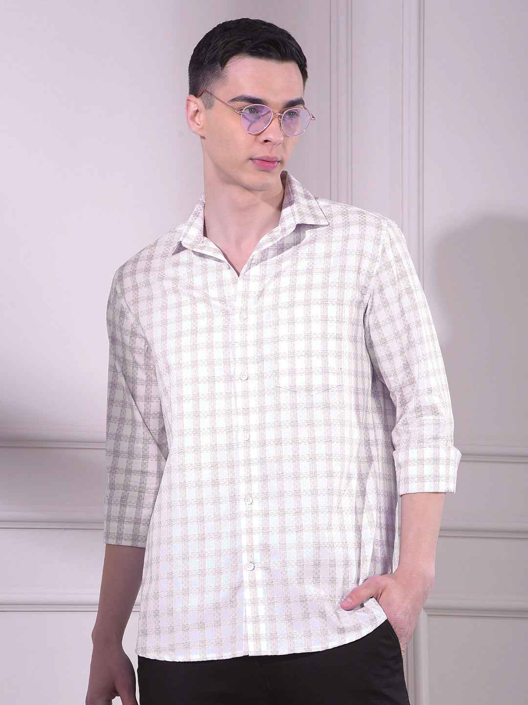 Brown Checked 100% Cotton Shirt