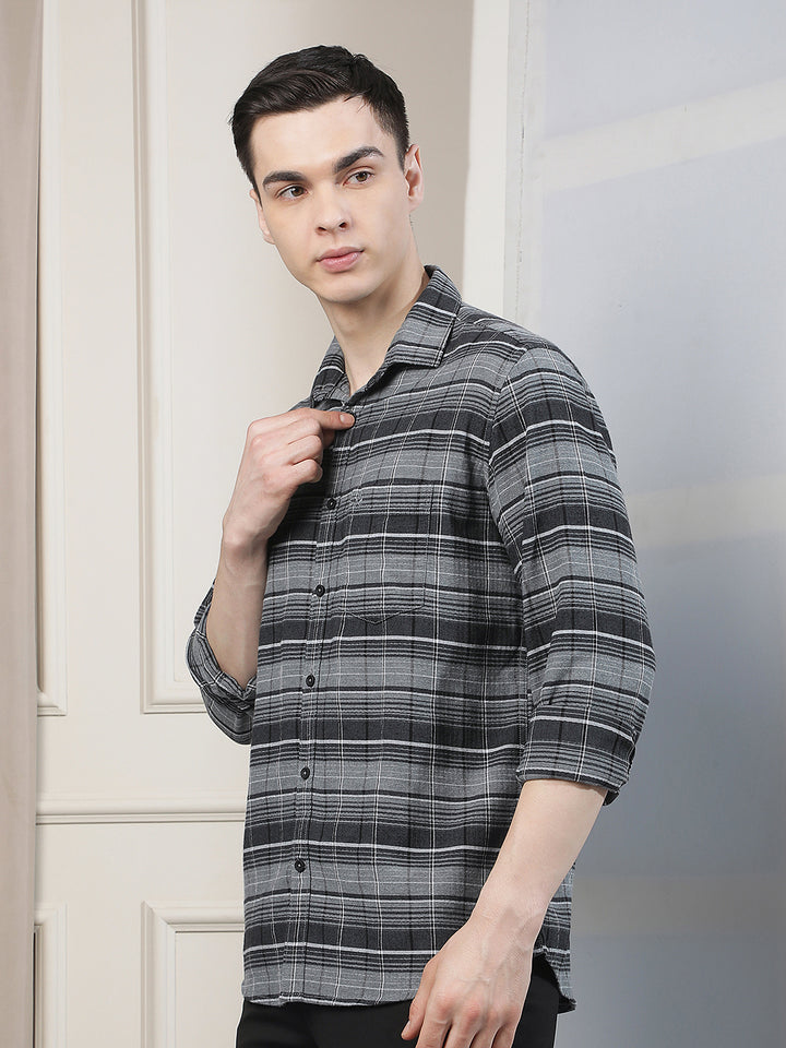 Grey Checked 100% Cotton Shirt