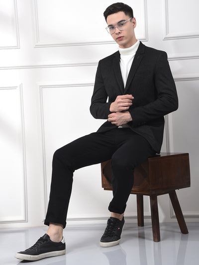 Black Notched Lapel Single-Breasted Blazer