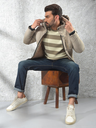 Beige Hooded Neck Puffer Jacket