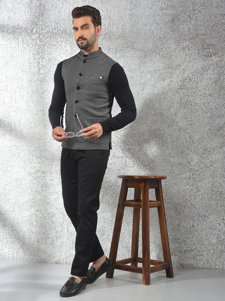 Contemporary Black Printed Waist Coat