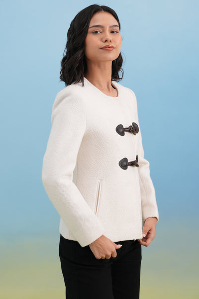 White Textured Toggle Detail Coat