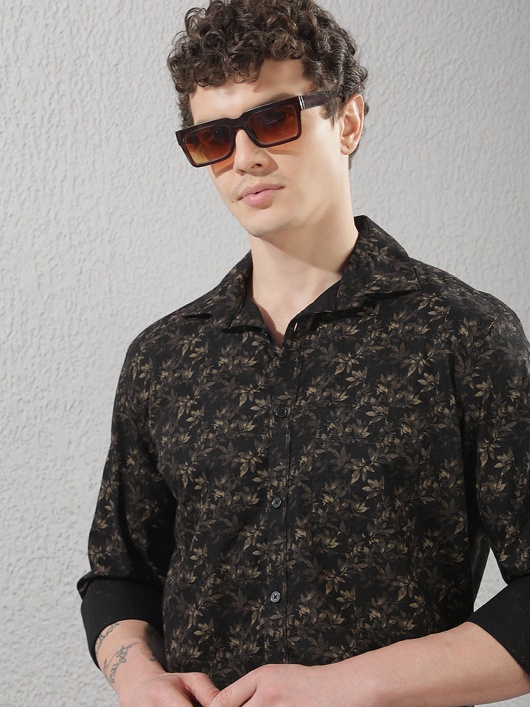Brown Floral Printed Shirt