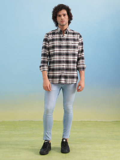 Brown Checked 100% Cotton Button-Down Collar Shirt